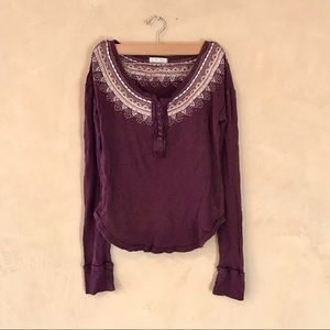 Free People Embroidered Fair Isle Long Sleeve Henley Medium